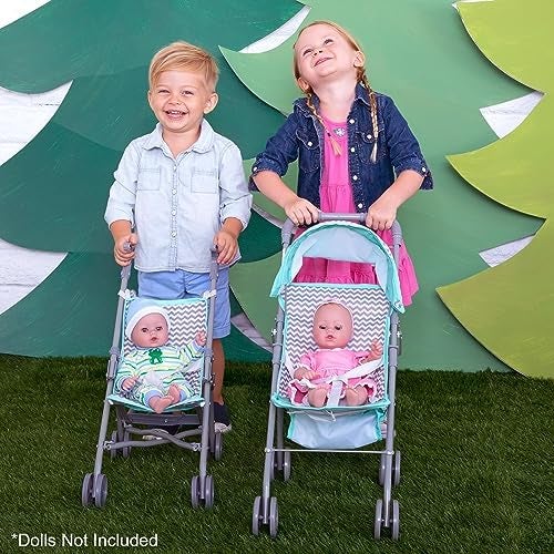 Adora عربة أطفال أدورا الواقعية والإبداعية بتصميم متعرج ممتع، غطاء شمس قابل للتعديل؛ تخزين لملحقات الدمى ومقعد عربة قابل للإزالة يناسب الدمى حتى 18 بوصة - صغيرة - Image 2