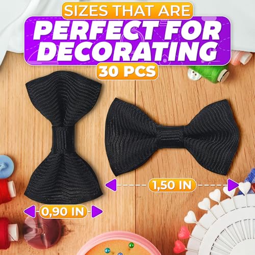 Tesorrio 30Pcs Black Mini Bows for Crafts – Small Bows for Crafts & DIY Projects, Elegant Gift Wrapping & Party Preparations – Mini Bow Ties Set to Style Bottle Designs, Hair Accessories & Gift Embellishments - Image 2