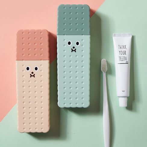 SEVIA Sevia Pack of 2 AntiBacterial Toothbrush Holder Toothbrush Holder for Travel Cute Cartoon Shape Travel Toothbrush Case Toothpaste Holder Bathroom Storage Organizer Case  - Image 1