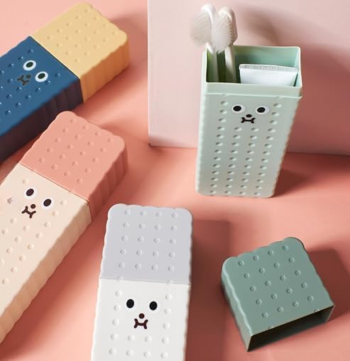 SEVIA Sevia Pack of 2 AntiBacterial Toothbrush Holder Toothbrush Holder for Travel Cute Cartoon Shape Travel Toothbrush Case Toothpaste Holder Bathroom Storage Organizer Case  - Image 4