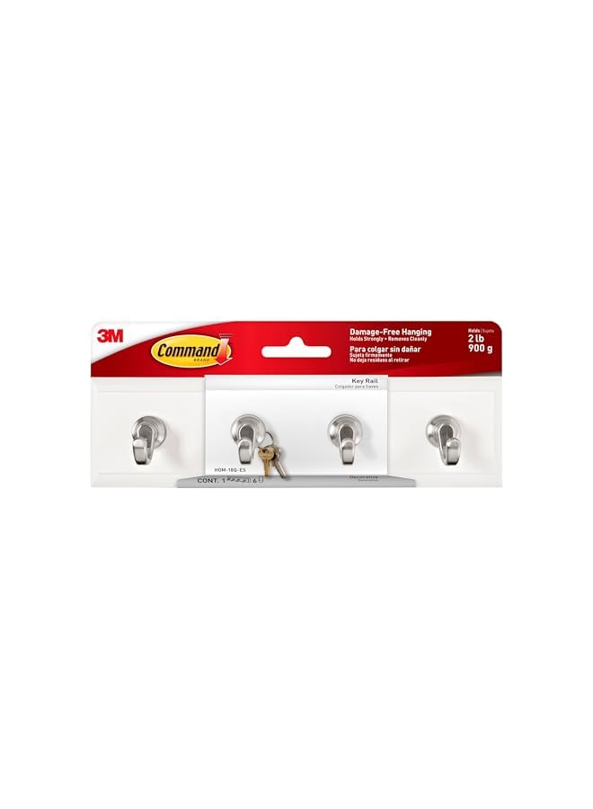 Command Command Quartz Key Rail White and Silver color , 1 rail and 6 strips/pack | Holds 900gr. | Organize | Decoration | No Tools | Holds Strongly | Damage-Free Hanging - Image 2