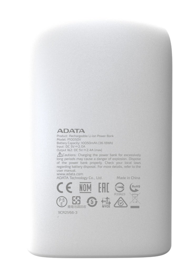 ADATA - ADATA P10050V power bank 10050 mAh White - Image 1