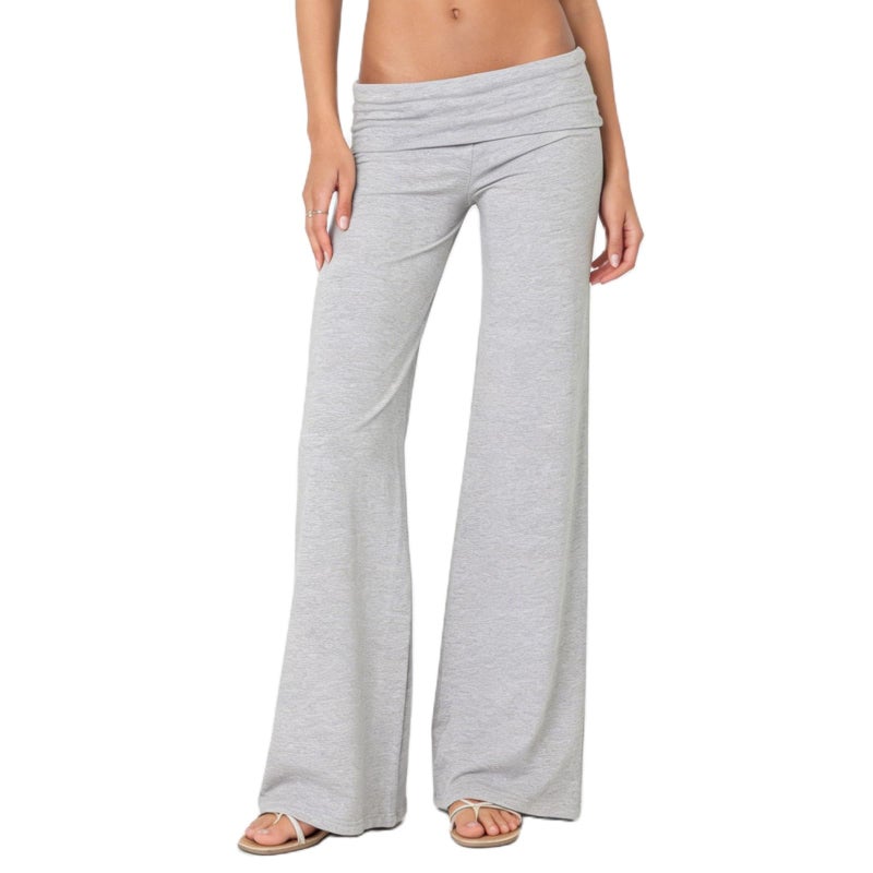 FOMOYUU Lounge Yoga Pants for Women Fold Over Low Waist Wide Leg Sweatpants Flare Leggings Bell Bottoms Y2K Foldover Pants (Gray, S) - Image 1