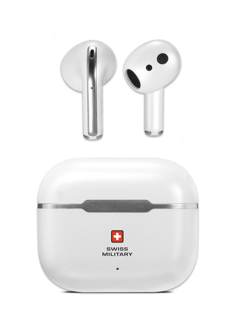 Swiss Military Victor 2 TWS ENC Noise cancelling buds with Deep Bass, mic for Calls & High Definition Audio, Type-C Charging, Auto Pairing- White - Image 2