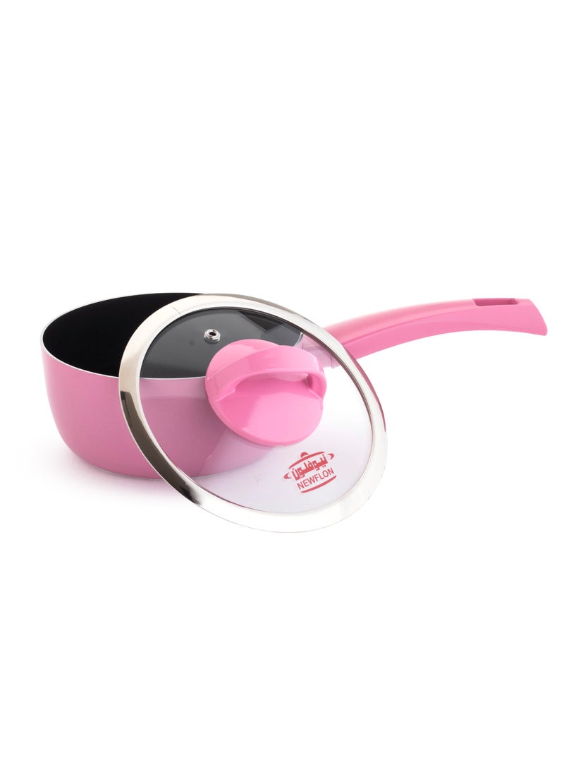 Newflon Cookware Set 8 Pieces With Glass Lid Pink Color - Image 2