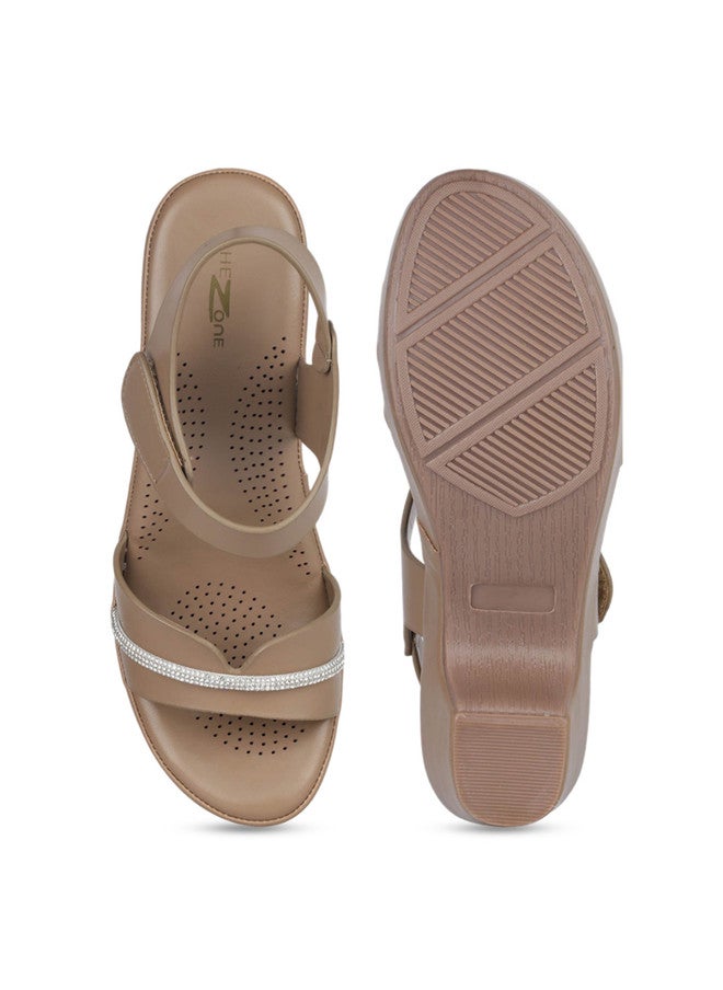 She Zone Beige Block Heels Sandals for Women - Image 5