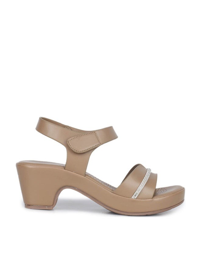 She Zone Beige Block Heels Sandals for Women - Image 1