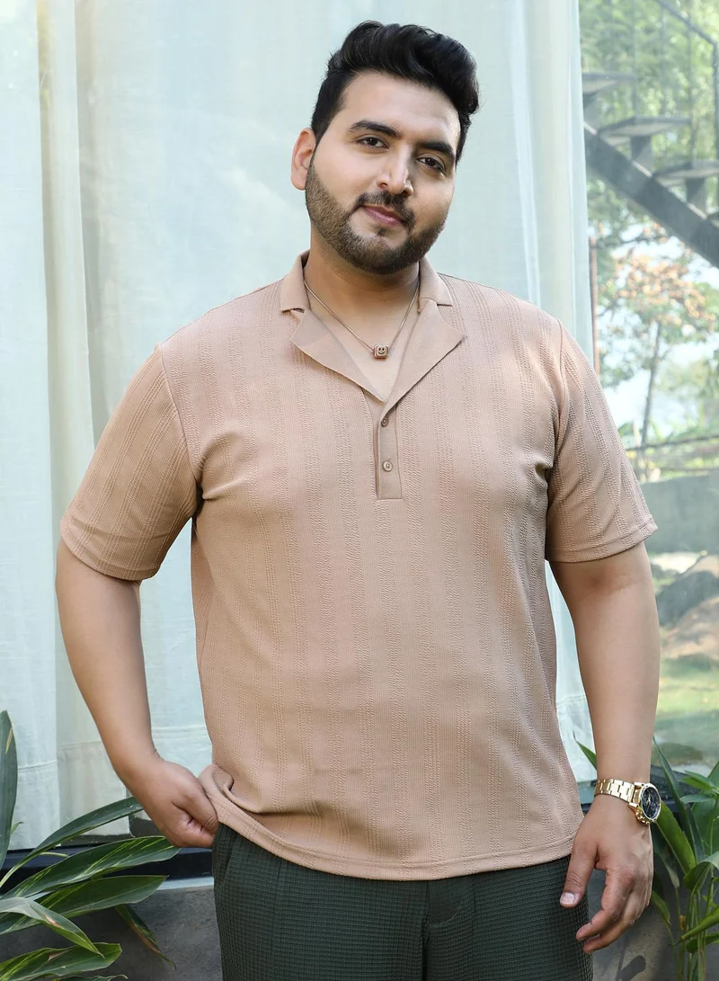 انستافاب بلس تيشيرت بولو رجالي مقاس كبير بلون بني فاتح بنمط حبل تكتيكي