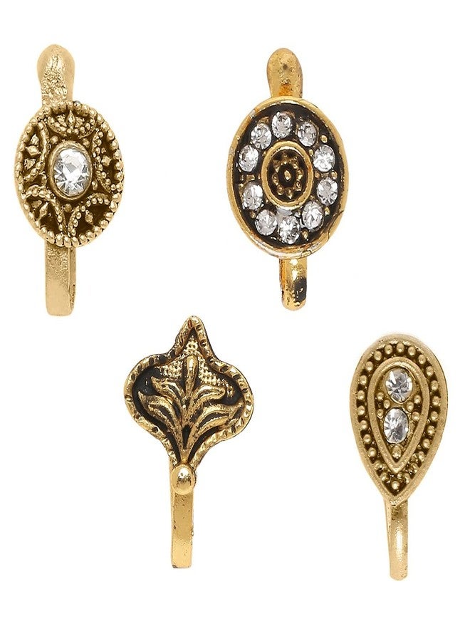 OOMPHelicious Jewellery Combo of 4 Antique Gold Ethnic Non-Piercing Nose Pin For Women & Girls Stylish Latest - Image 1