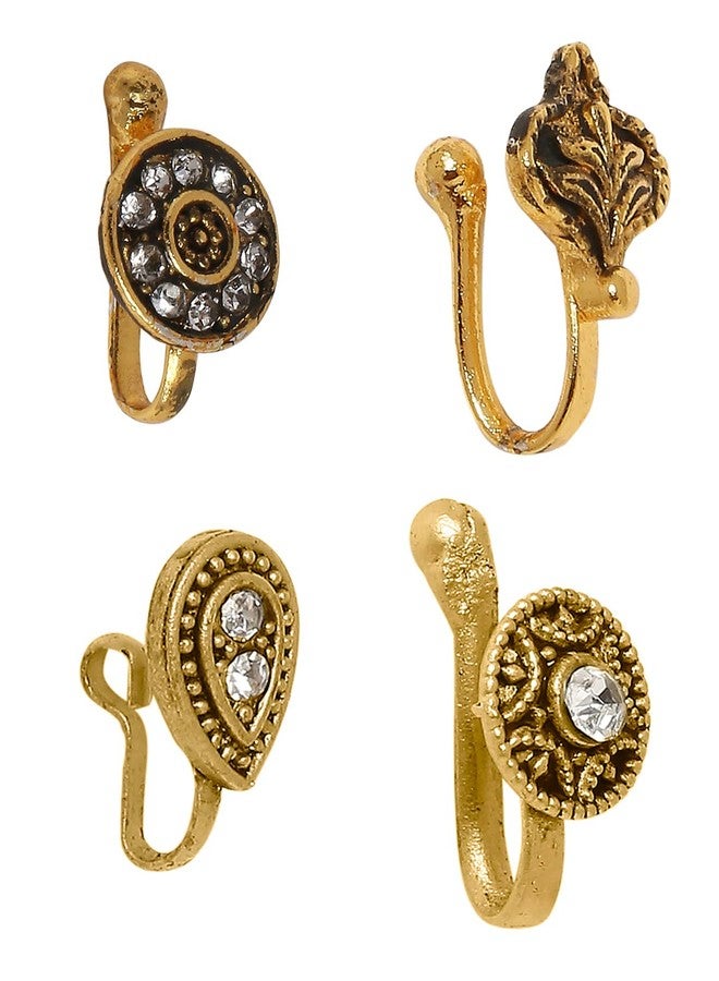 OOMPHelicious Jewellery Combo of 4 Antique Gold Ethnic Non-Piercing Nose Pin For Women & Girls Stylish Latest - Image 3