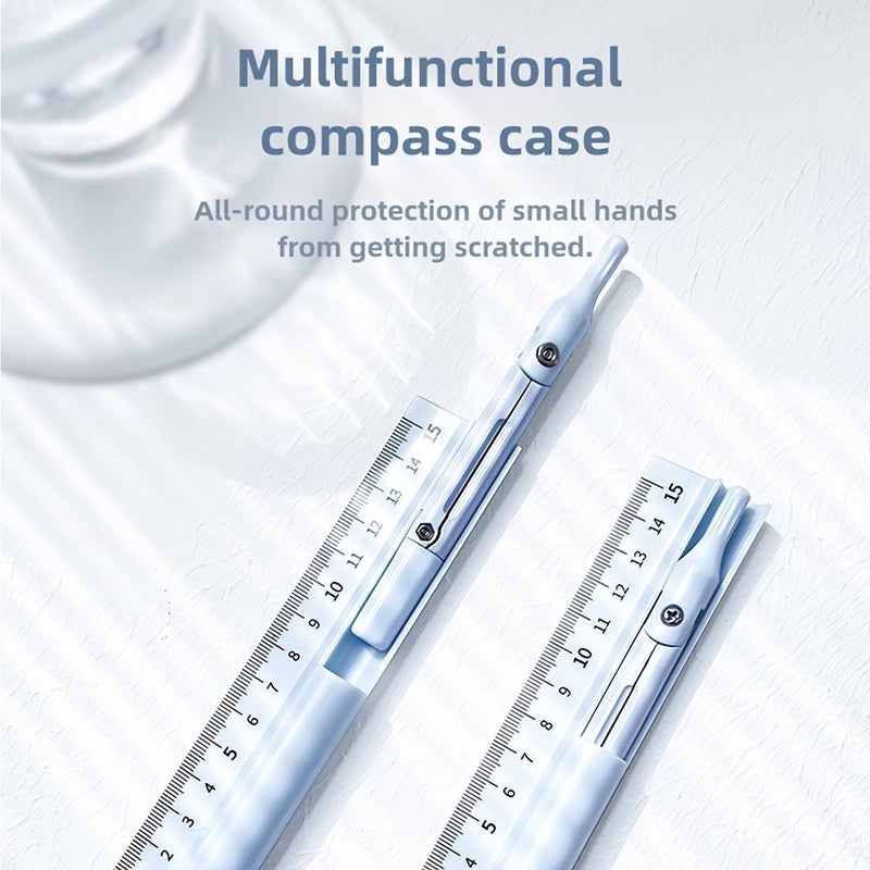 1Pc 3 In 1 Function Tool Compass Ruler And Pencil 5.91 Inch Learning Measuring Drawing Tool For Students School And Office Supplies - Image 3