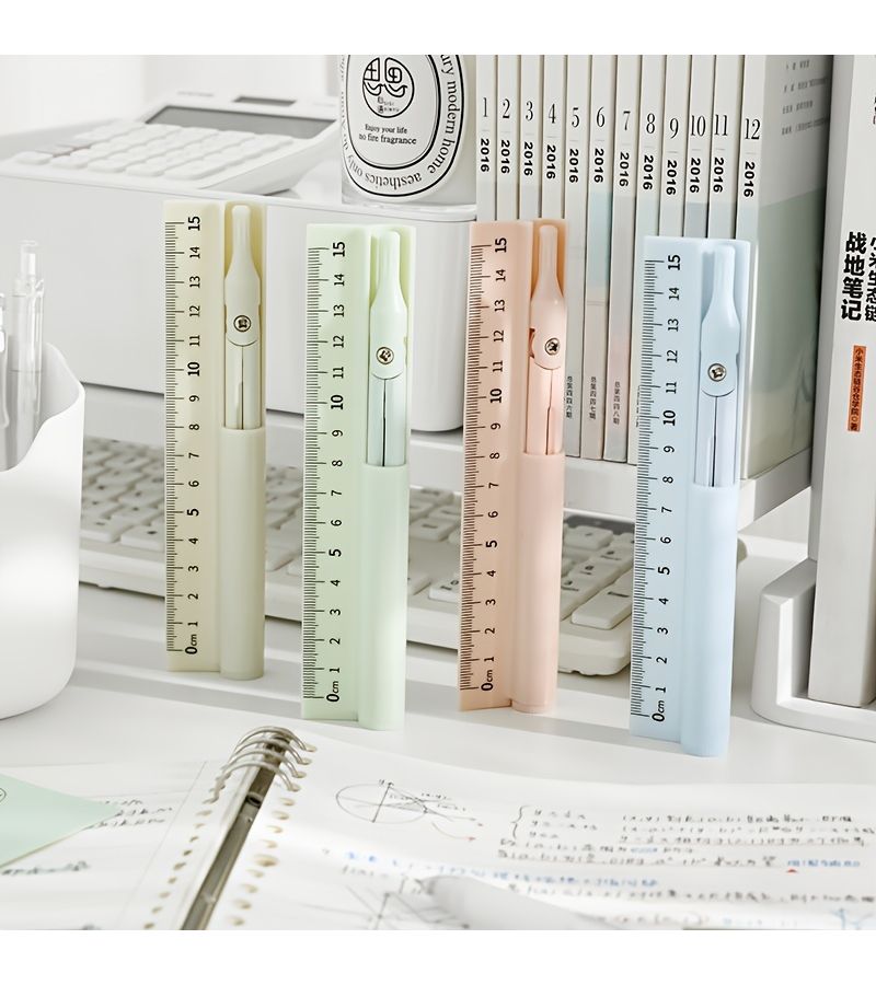1Pc 3 In 1 Function Tool Compass Ruler And Pencil 5.91 Inch Learning Measuring Drawing Tool For Students School And Office Supplies - Image 1