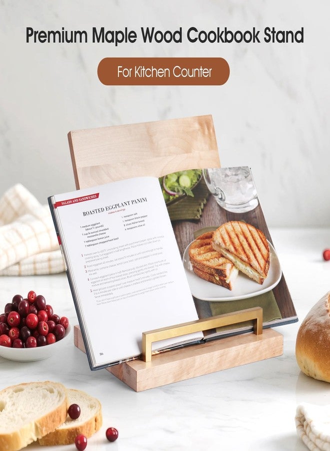 Slirike Cookbook Stand with Removable Cutting Board - Adjustable Recipe Book Holder, Charcuterie Board & Kitchen Serving Tray, Kitchen Counte Decor/Maple Wood - Image 5