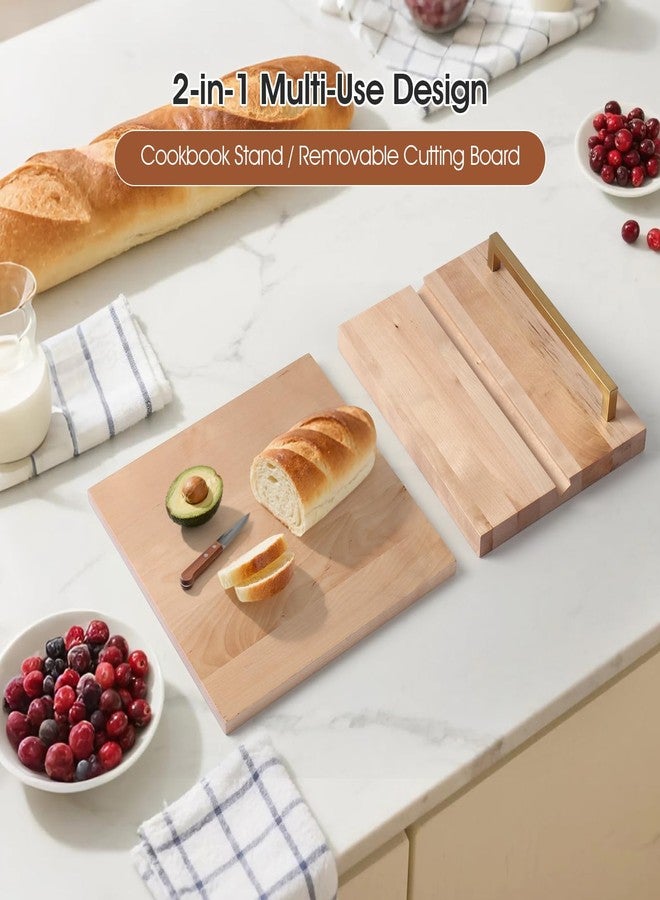 Slirike Cookbook Stand with Removable Cutting Board - Adjustable Recipe Book Holder, Charcuterie Board & Kitchen Serving Tray, Kitchen Counte Decor/Maple Wood - Image 3