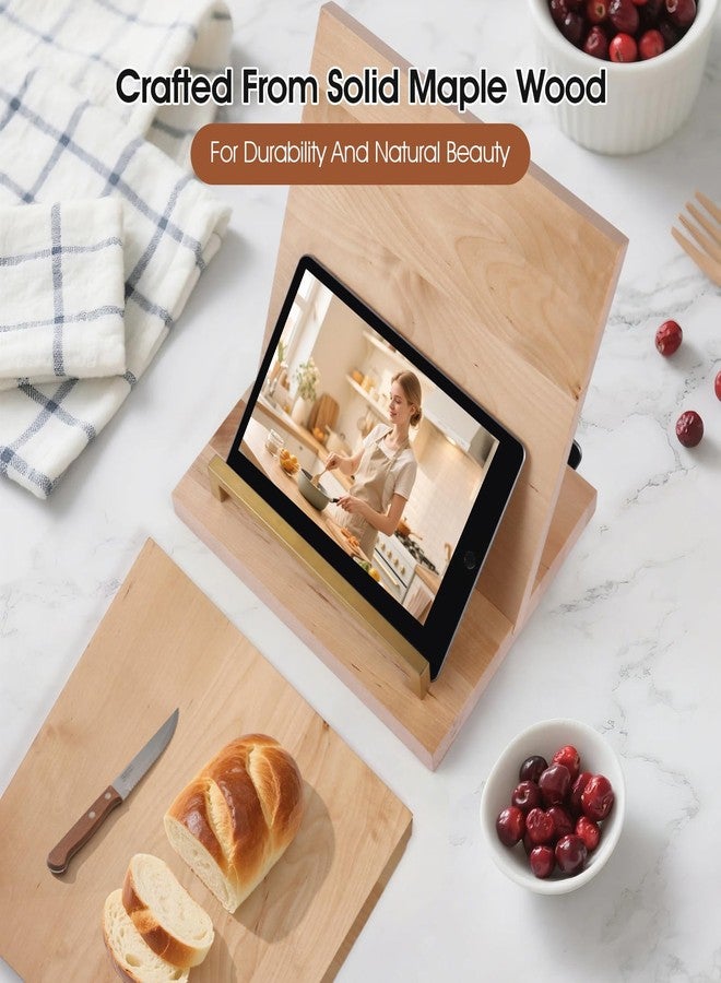 Slirike Cookbook Stand with Removable Cutting Board - Adjustable Recipe Book Holder, Charcuterie Board & Kitchen Serving Tray, Kitchen Counte Decor/Maple Wood - Image 4