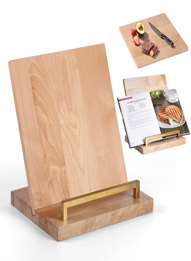 Slirike Cookbook Stand with Removable Cutting Board - Adjustable Recipe Book Holder, Charcuterie Board & Kitchen Serving Tray, Kitchen Counte Decor/Maple Wood - Image 1