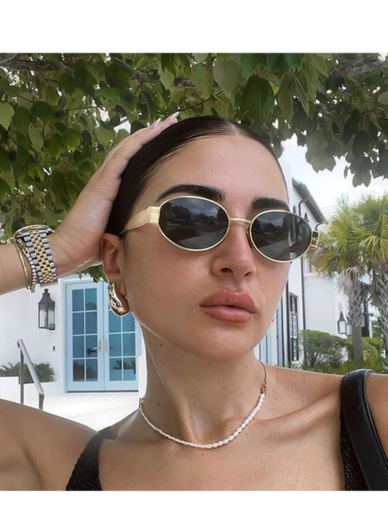 Barakah Oval Sunglasses for Women, Polarized Trendy Retro Sunglasses for Women, Gold Metal Frame Fashion Designer Shades Vintage 90s Style Classic Sun Glasses, UV400 Protection - Image 3
