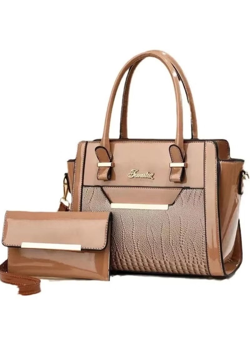 Huitich Crocodile Pattern Leather Two-Piece Women’s Messenger Bag – Khaki (27×13×21 cm) - Image 1