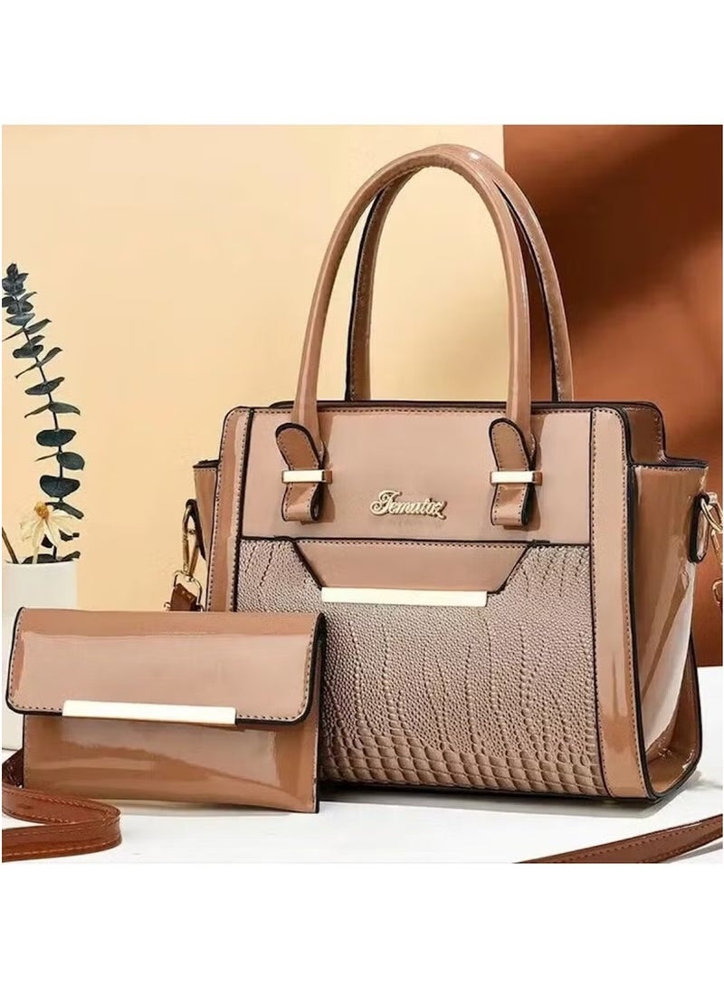 Huitich Crocodile Pattern Leather Two-Piece Women’s Messenger Bag – Khaki (27×13×21 cm) - Image 2