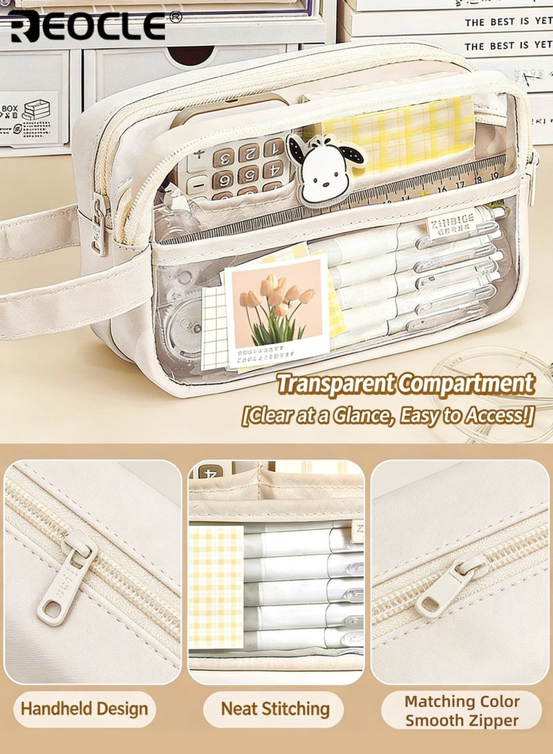 REOCLE Large Capacity Pencil Pouch Multi-Compartment Functional Pencil Case with Attachable Clip Accessory Spacious Organized Storage for Daily Stationery & Small Desk Items - Image 5