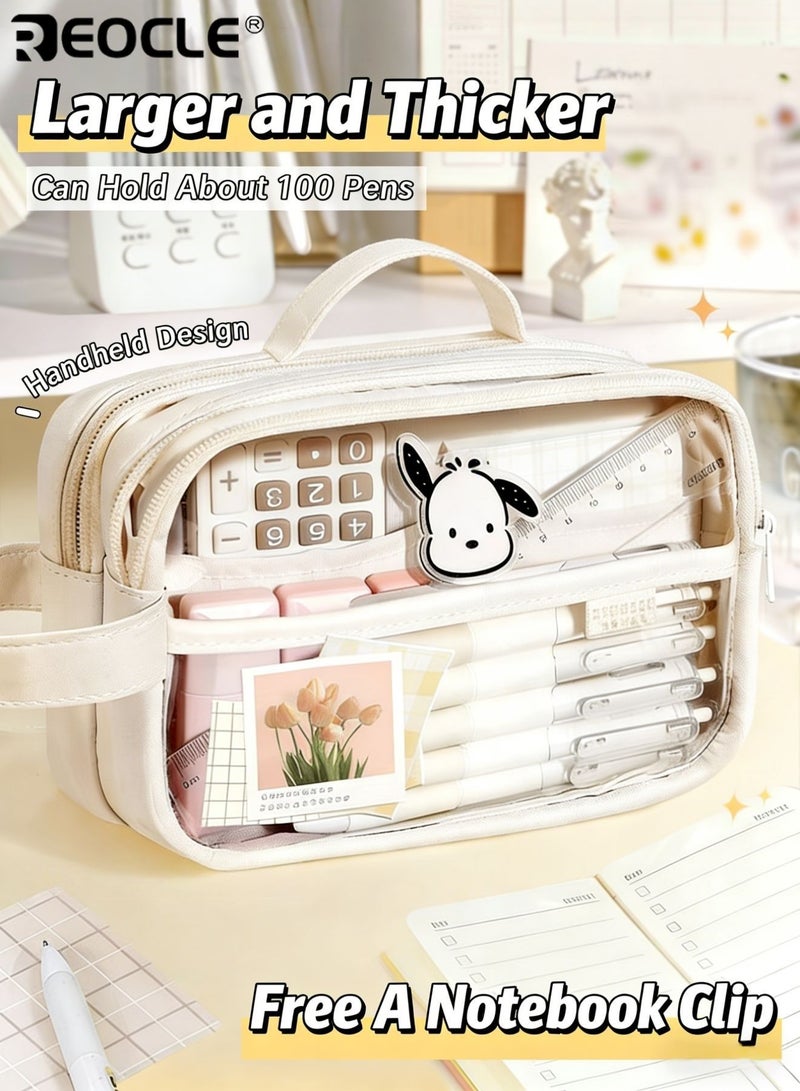 REOCLE Large Capacity Pencil Pouch Multi-Compartment Functional Pencil Case with Attachable Clip Accessory Spacious Organized Storage for Daily Stationery & Small Desk Items - Image 4