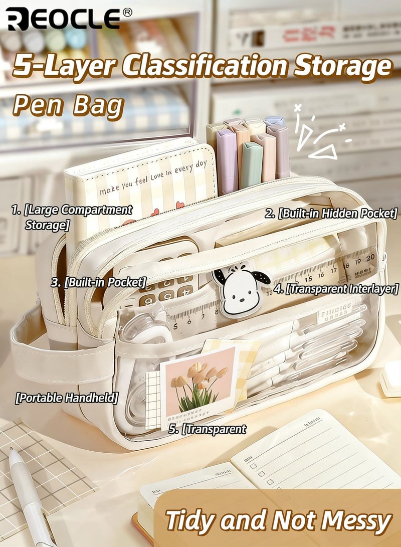 REOCLE Large Capacity Pencil Pouch Multi-Compartment Functional Pencil Case with Attachable Clip Accessory Spacious Organized Storage for Daily Stationery & Small Desk Items - Image 2