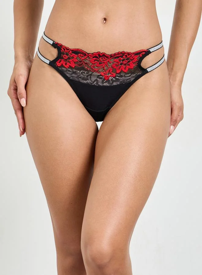Take Two  Lace Padded Non Wired Bralette And Lace Thong Lingerie Set for Women | Best Price UAE