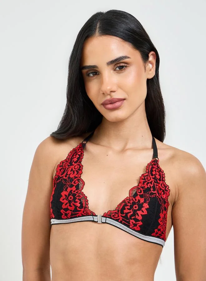 Take Two Lace Padded Non Wired Bralette And Lace Thong Lingerie Set