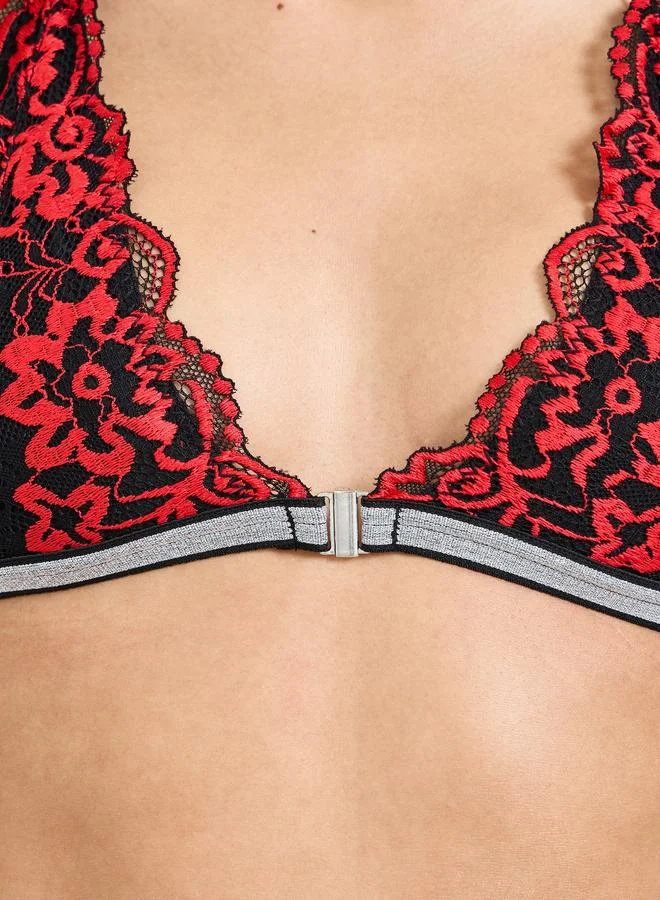 Take Two  Lace Padded Non Wired Bralette And Lace Thong Lingerie Set for Women | Best Price UAE