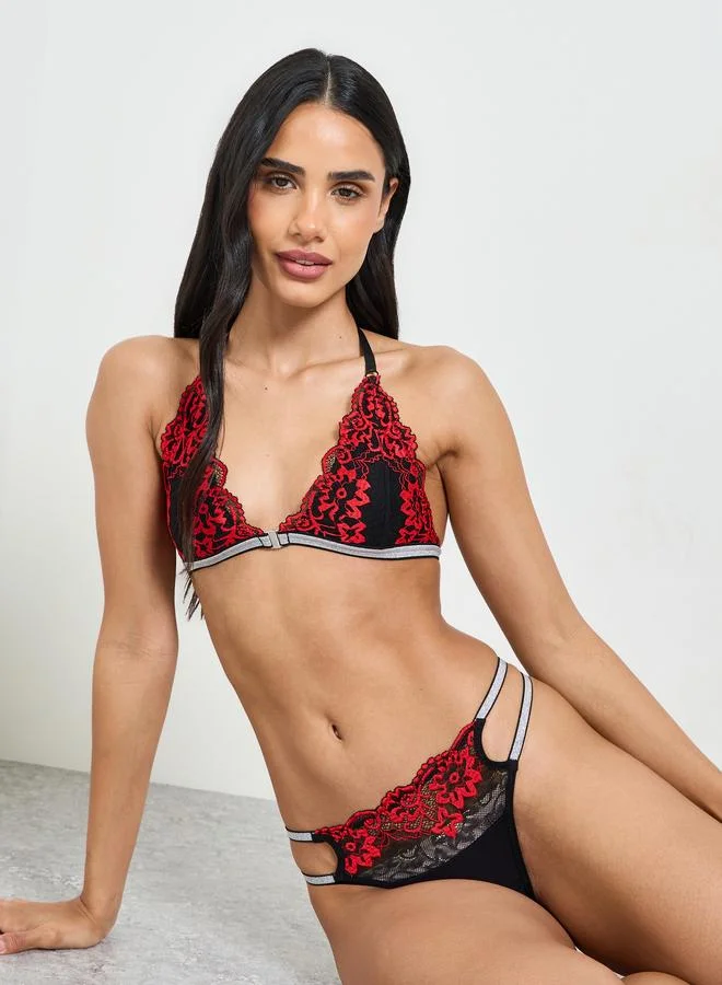Take Two Lace Padded Non Wired Bralette And Lace Thong Lingerie Set