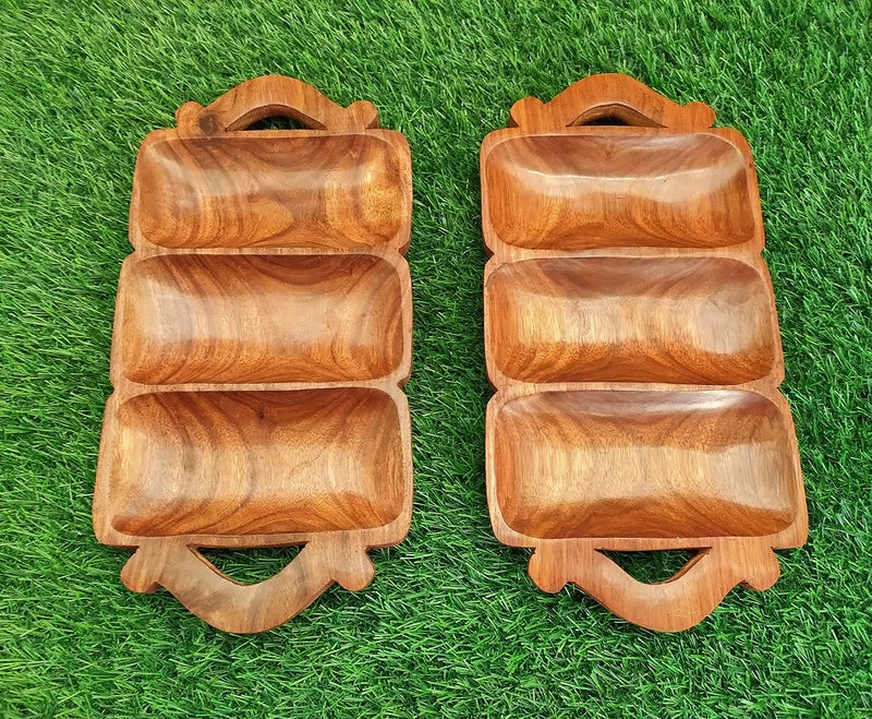 Classical Youth Wooden Table-Top Snacks/Biscuits/Namkeen/Dry-Fruit Serving Tray for Home/Kitchen/Dinning- Great for Gifting Purpose (Sheesham Wood, Set of 2, 12 Inches) - Image 3