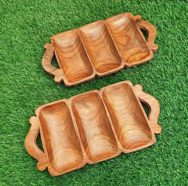 Classical Youth Wooden Table-Top Snacks/Biscuits/Namkeen/Dry-Fruit Serving Tray for Home/Kitchen/Dinning- Great for Gifting Purpose (Sheesham Wood, Set of 2, 12 Inches) - Image 5