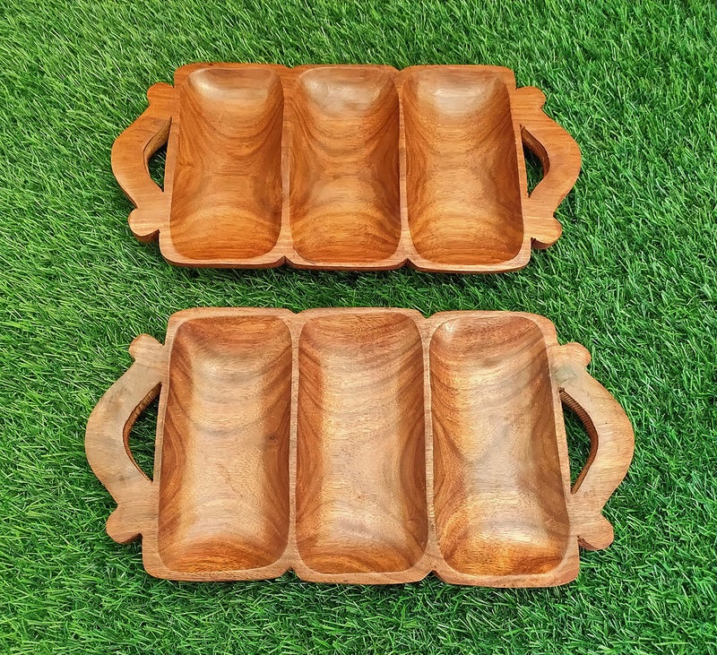 Classical Youth Wooden Table-Top Snacks/Biscuits/Namkeen/Dry-Fruit Serving Tray for Home/Kitchen/Dinning- Great for Gifting Purpose (Sheesham Wood, Set of 2, 12 Inches) - Image 2