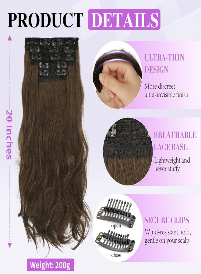Sofeiyan Clip in Hair Extensions, Honey Blonde Mixed Light Brown Hair Extension 20 Inch Long Wavy Clip in, 5PCs Invisible Lace Weft Thick Soft Synthetic Clip in Extensions Hairpieces for Women - Image 3