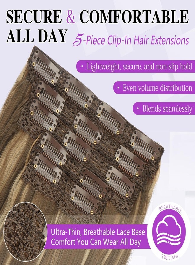 Sofeiyan Clip in Hair Extensions, Honey Blonde Mixed Light Brown Hair Extension 20 Inch Long Wavy Clip in, 5PCs Invisible Lace Weft Thick Soft Synthetic Clip in Extensions Hairpieces for Women - Image 4
