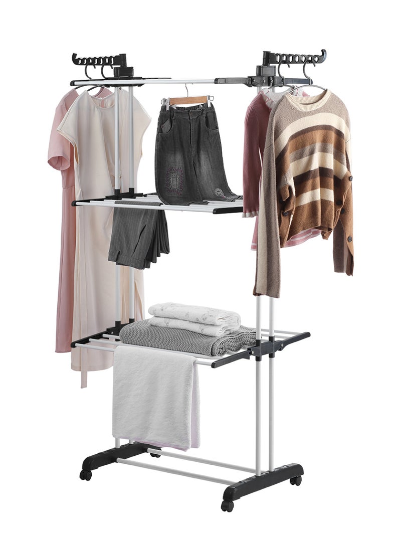 LAWAZIM Clothes Hanger - Clothes Drying Rack 4-Tier Foldable Free Standing Clothes Hanger Adjustable Movable Drying Rack for Laundry - Ideal for Balconies, Bathrooms, Bedrooms and Laundry Rooms, Black - Image 1