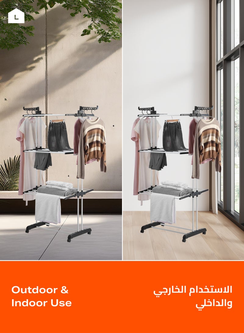 LAWAZIM Clothes Hanger - Clothes Drying Rack 4-Tier Foldable Free Standing Clothes Hanger Adjustable Movable Drying Rack for Laundry - Ideal for Balconies, Bathrooms, Bedrooms and Laundry Rooms, Black - Image 4