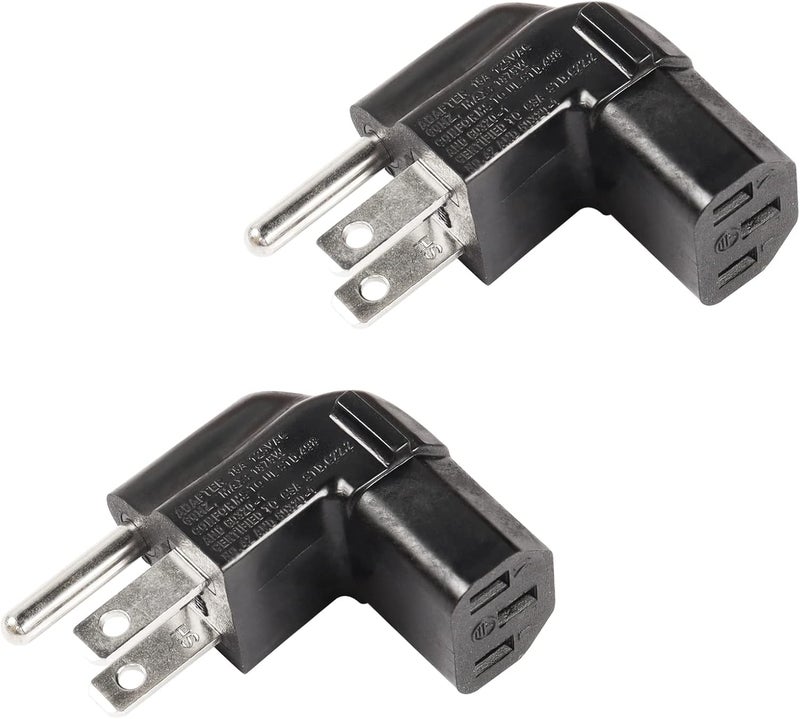 CERRXIAN 90 Degree 3 Prong Power Adapter Up Angle 3 Prong NEMA 515P to IEC 320 C13 Female 16A  125V Computer Power Adapter2Pack - Image 1