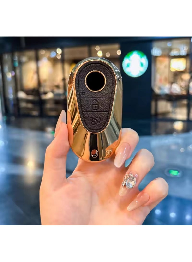 Car Key Fob Case With keychain for Benz C S GLC EQE EQS 300 350 450 500 560 580 AMG 3-Button Remote Key Shell Protector Cover - Image 1