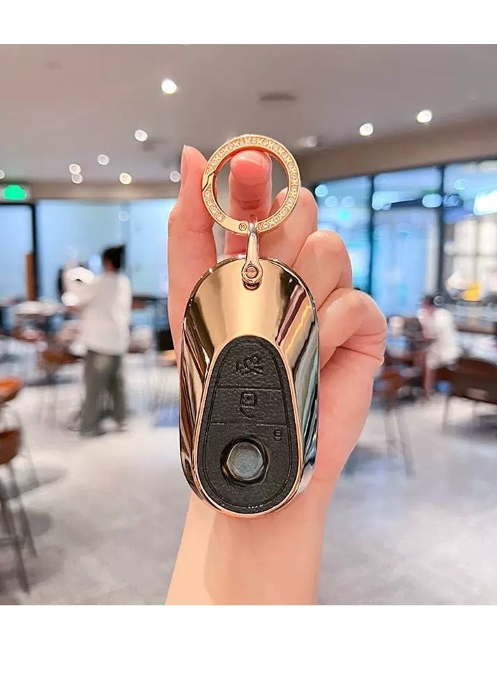 Car Key Fob Case With keychain for Benz C S GLC EQE EQS 300 350 450 500 560 580 AMG 3-Button Remote Key Shell Protector Cover - Image 3