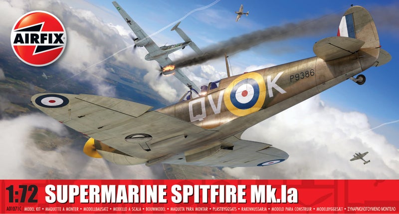إيرفيكس Airfix Standard Model Set - A01071C Supermarine Spitfire Mk.Ia Model Building Kit - Plastic Model Plane Kits for Adults & Children 8+, Set Includes Sprues, Decals & Paint Guide - 1:72 Scale Model - Image 1