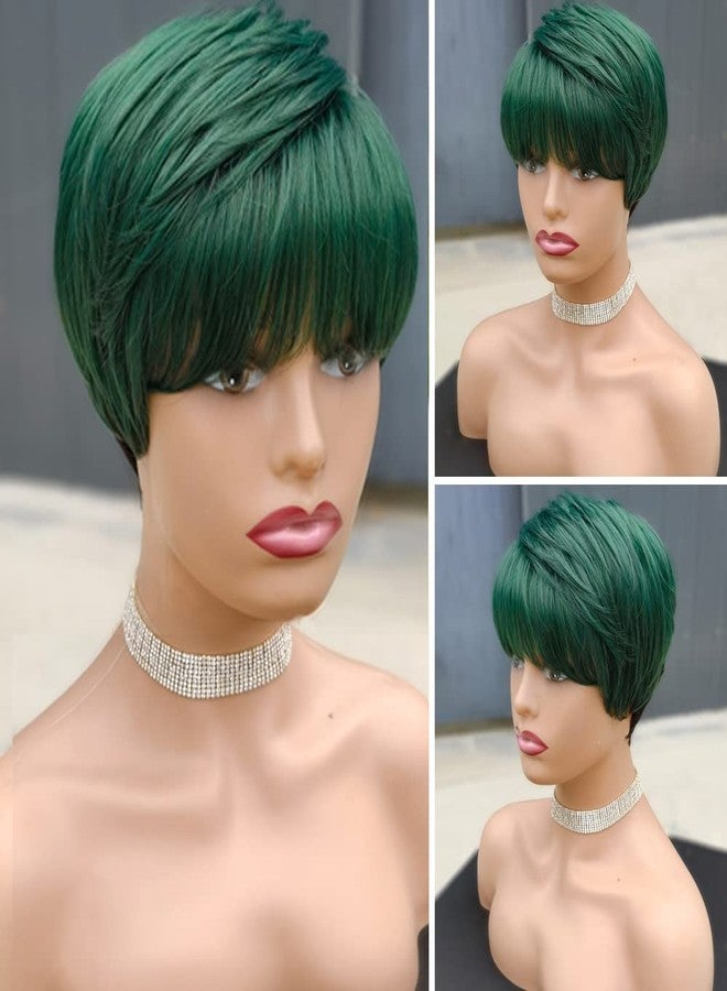 FCHW-wig FCHW Short Hairstyles Pixie Cut Hair Wig For Women Popular Fashion Wigs Synthetic Short Hair Wig with Bang (Green) - Image 3