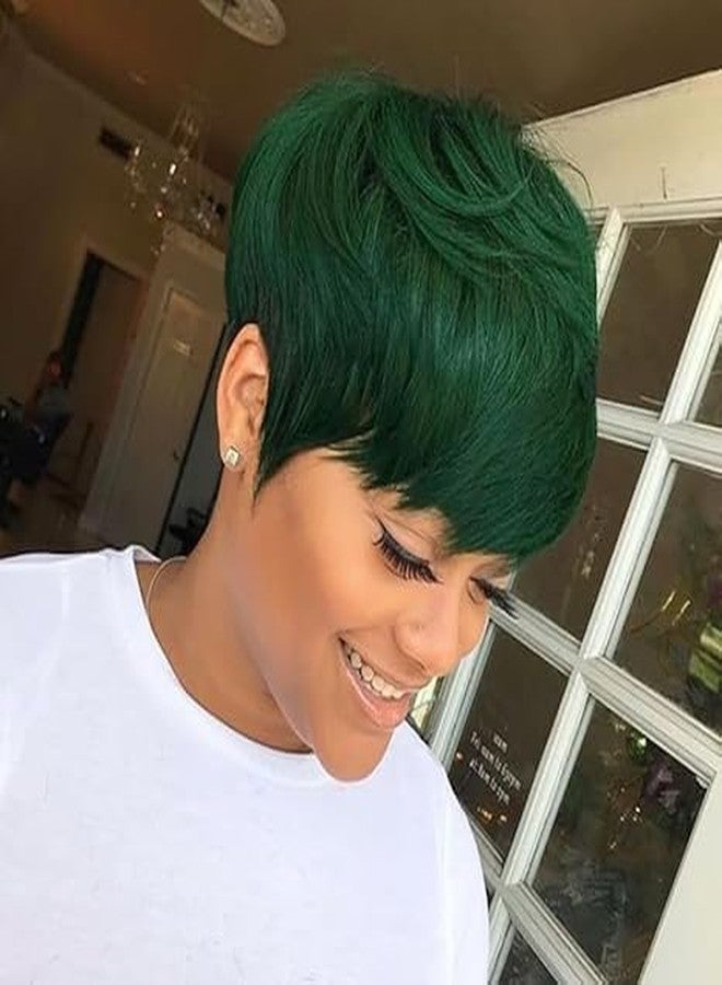 FCHW-wig FCHW Short Hairstyles Pixie Cut Hair Wig For Women Popular Fashion Wigs Synthetic Short Hair Wig with Bang (Green) - Image 1