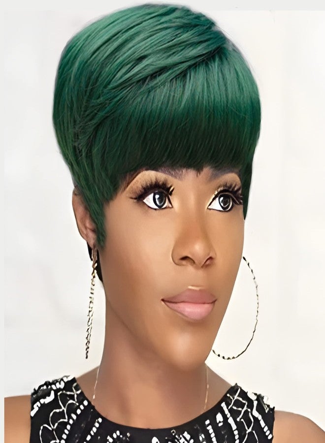FCHW-wig FCHW Short Hairstyles Pixie Cut Hair Wig For Women Popular Fashion Wigs Synthetic Short Hair Wig with Bang (Green) - Image 2