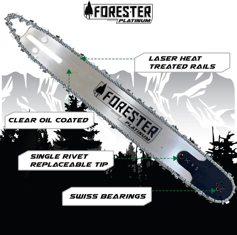 FORESTER 20” Platinum Replacement Chainsaw Guide Bar & Chain Combo - 20in Length, 3/8” Pitch, .050 Gauge, D025 Mount, 72 Drive Link – Replacement Chainsaw Bars For Stihl - Image 5