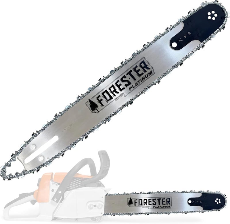 FORESTER 20” Platinum Replacement Chainsaw Guide Bar & Chain Combo - 20in Length, 3/8” Pitch, .050 Gauge, D025 Mount, 72 Drive Link – Replacement Chainsaw Bars For Stihl - Image 1