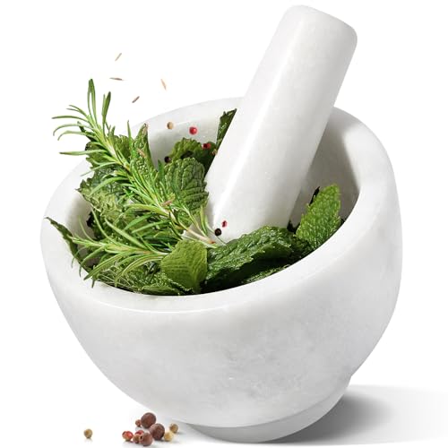 Koville Marble Mortar and Pestle Set, 5"-1.5 Cups Grinder Bowl for Guacamole, Salsa, Pill Crusher, Spice, Herb, Garlic, Nut, Heavy Duty Grinder for Kitchen(Namib Fantasy) - Image 1