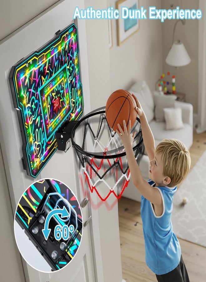 FIODAY Indoor Mini Basketball Hoop, Over The Door Basketball Hoop with LED Lights/Scoreboard/4 Balls, Upgraded Reinforced Backboard Frame, Basket Ball Toys Gift for Kids Ages 3-5-12+ Boys Girls - Image 5