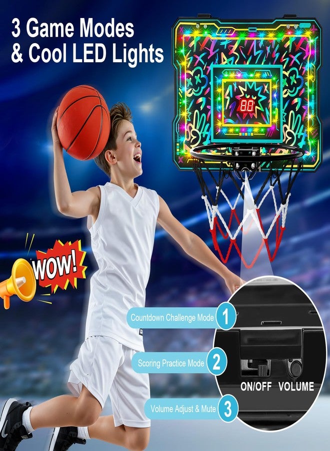 FIODAY Indoor Mini Basketball Hoop, Over The Door Basketball Hoop with LED Lights/Scoreboard/4 Balls, Upgraded Reinforced Backboard Frame, Basket Ball Toys Gift for Kids Ages 3-5-12+ Boys Girls - Image 2