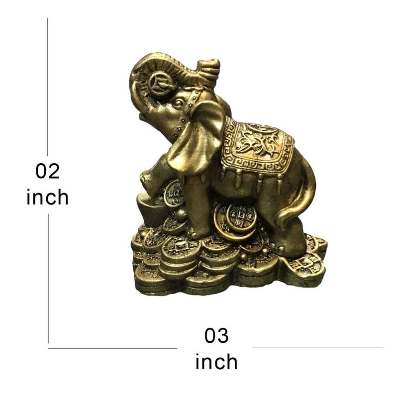 Ryme Ryme Polyresin Feng Shui Golden Trunk Up Elephant 3 x 2 inch Golden  - Image 2